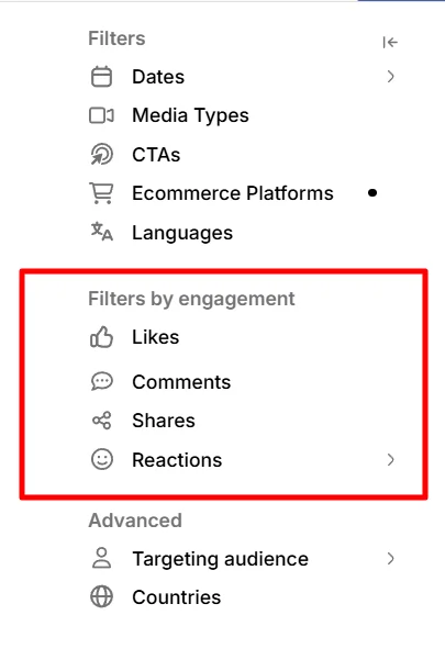 Minea Facebook Ad Spy Filters