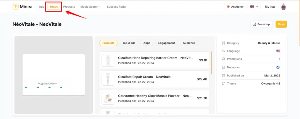 Minea Store Analysis or Spying top Health Products