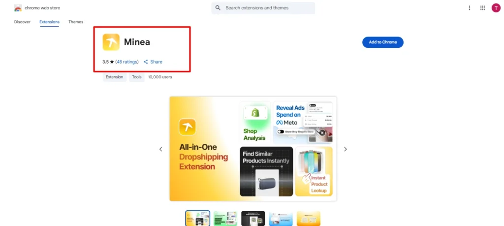 Click on the Minea Chrome Extension from the results