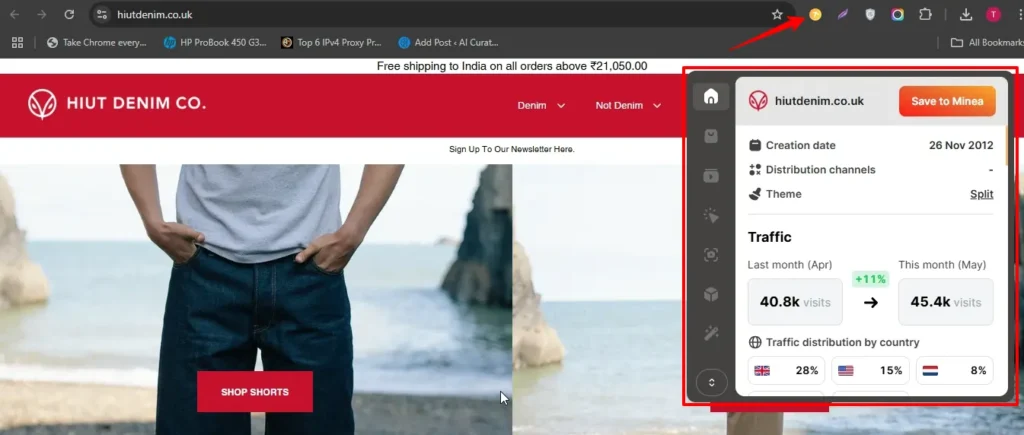 Click the Minea Extension to Instantly See Key Metrics