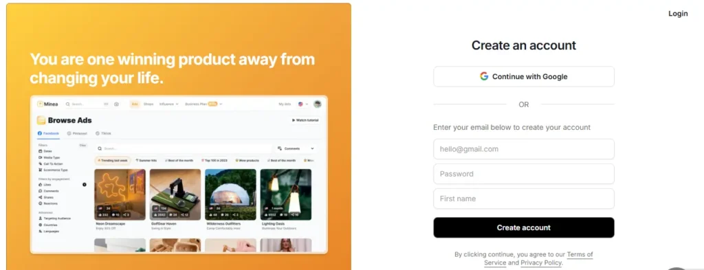 Log in with your Minea account